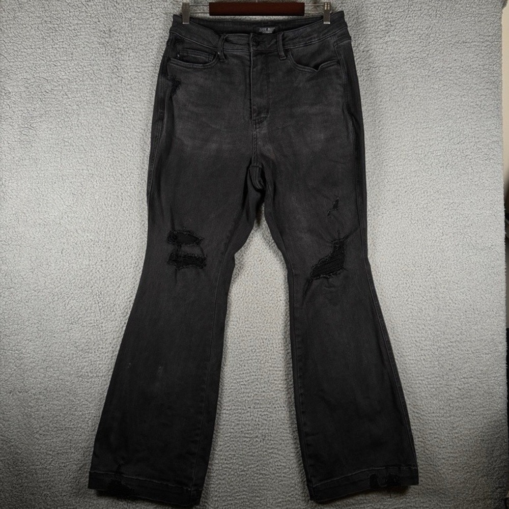 Judy Blue Womens High Rise Distressed Flare Jeans Black Size 16W Washed Denim